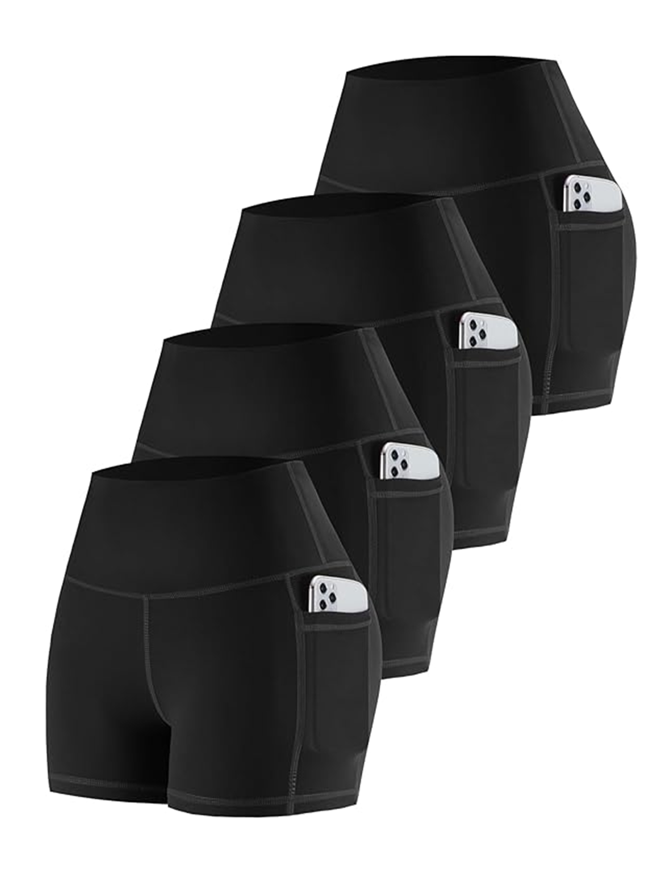 4-piece set of women's high waisted yoga shorts with pockets - ultra soft, elastic polyester blend, perfect for running and fitness, comfortable and durable, functional pockets for running clothing