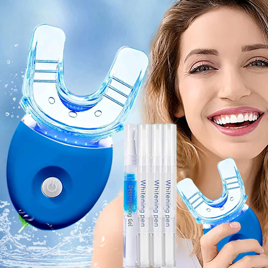 Teeth Profession Kit - 5X LED Light Tooth with 3pcs pens,1 Desensitization pen,1 Mouth Trays Restores Your White Smile,pefect gift for girlfriend
