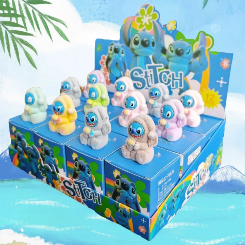 Labubu Stitch 12Pcs/Set Fashion Toys Blind Box Mini Anime Character Decoration Doll Kids Birthday Gift Unboxing Toys