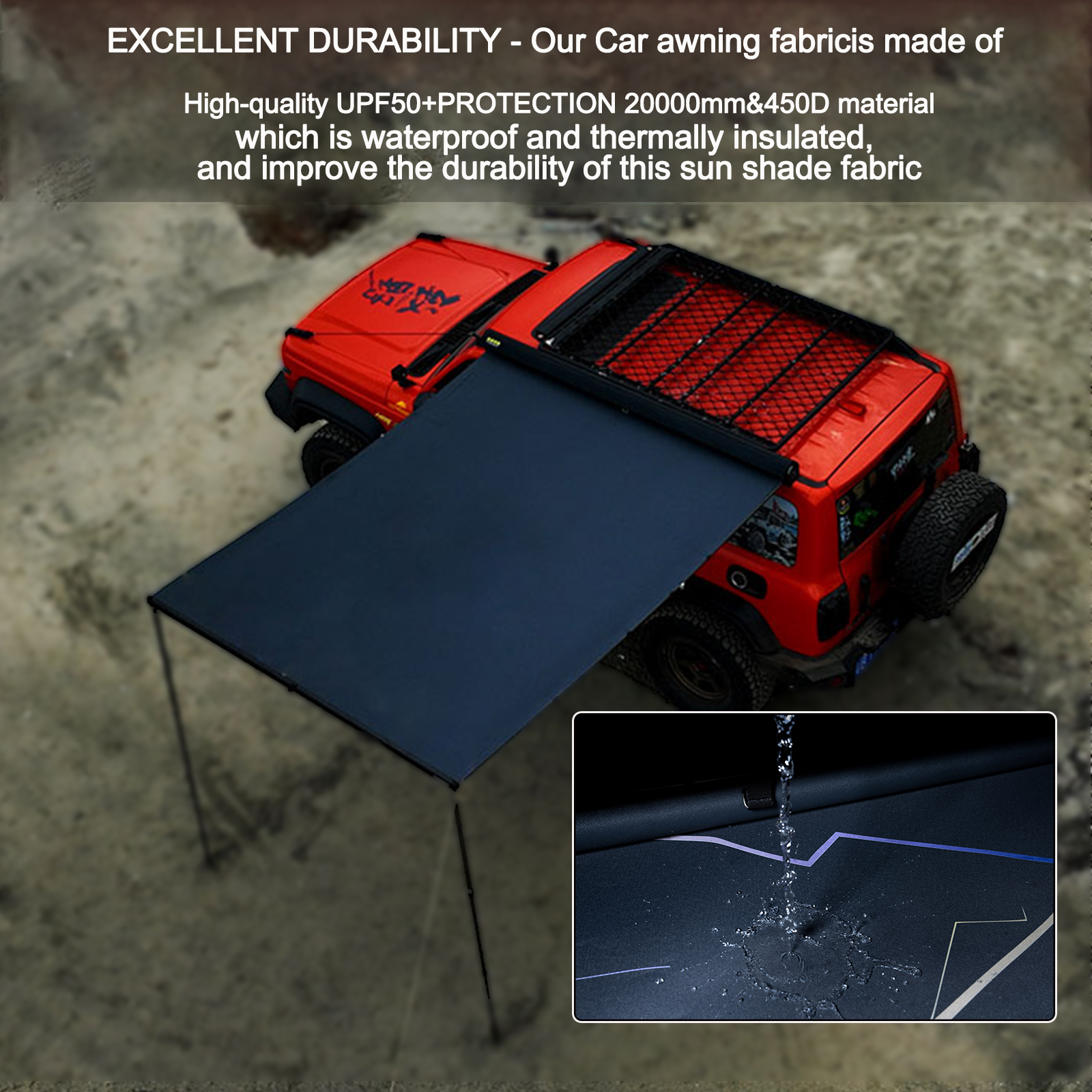 Vehicle Side Awning (Hardware Included), 8.5X 6.6ft Automatic Retractable Car Awning With Led Light Strip, Black Aluminium, UV50+Tent Shade, Waterproof Rooftop Awning For 4 X 4 Car/SUV/Truck