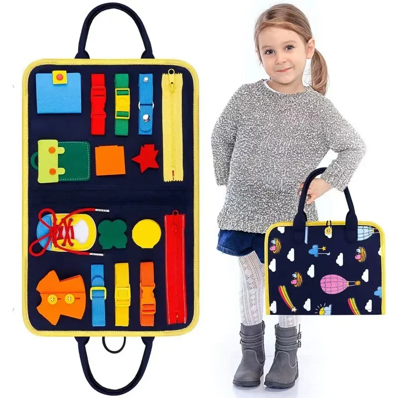 Montessori Inspired Children's Busy Board Learning Toy Quiet Book Felt DIY Early Education Toys for Kids Dress up And Button Ski