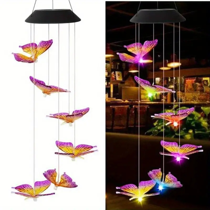 1PC Outdoor Solar Butterfly Wind Chime Lights, Outdoor Decorative Colorful Solar Wind Chimes