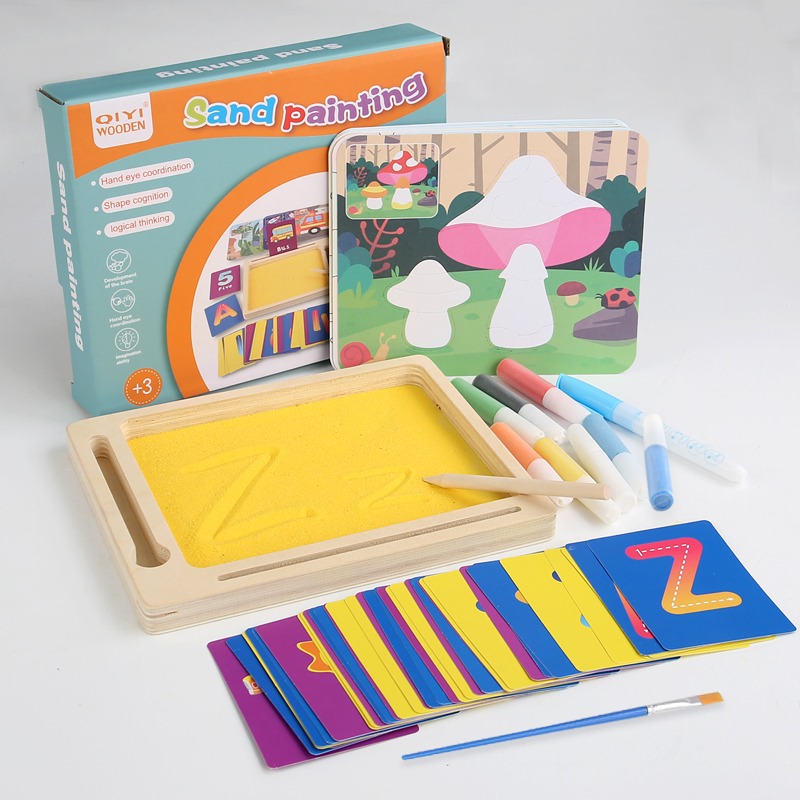 Montessori Sand Drawing & Alphabet Tracing Board for Kids – 2-in-1 Sensory Learning Toy with Reusable Water Painting Cards & Wooden Stylus – Preschool Toddler Early Education Gift 