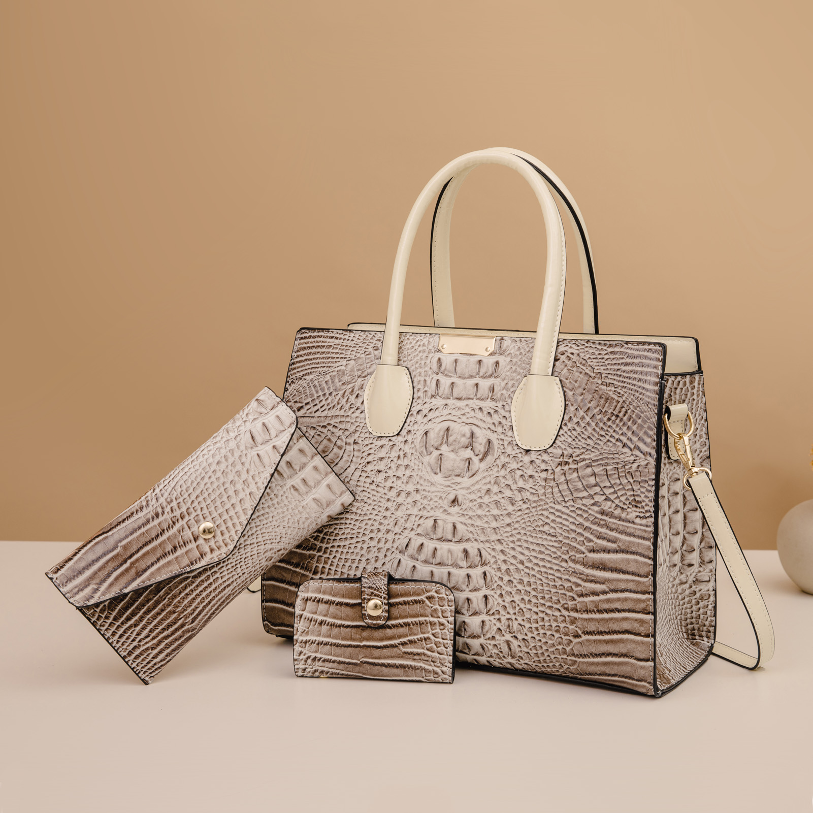 Set of 3 Crocodile Print Tote Bag - Large Capacity, Fashion Women's Handbag for Daily & Evening Use, Multi-Purpose Shoulder Bag