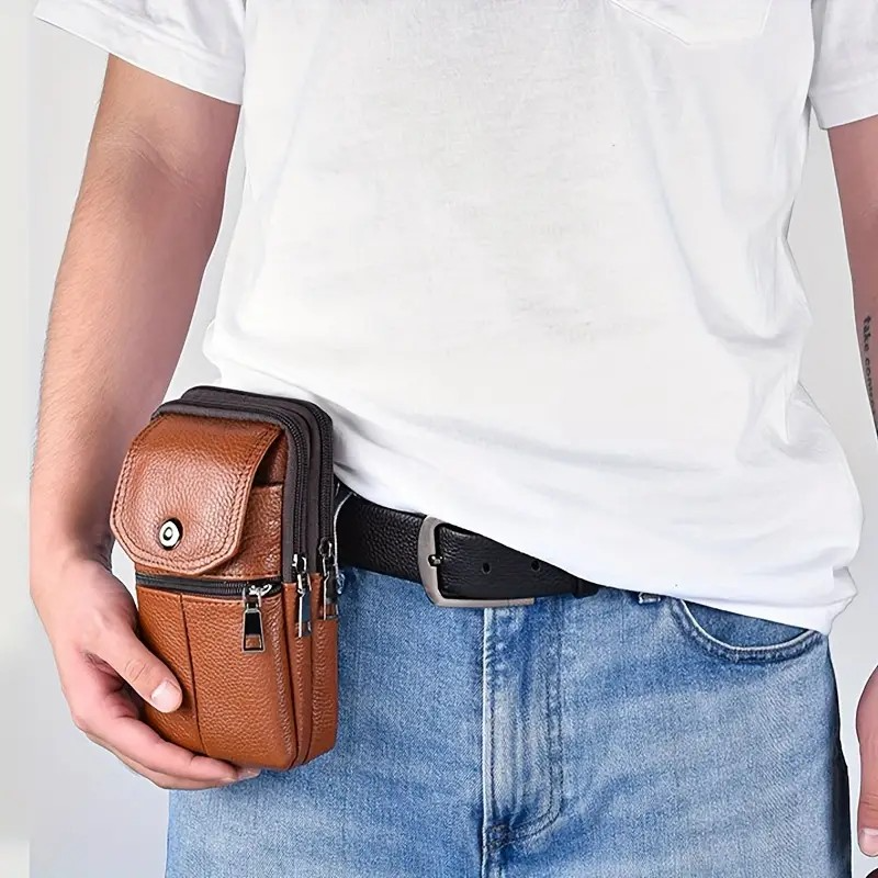 Leather Cell Phone Shoulder Holster,Hip Bum Pack Pouch for Men,Vertical Holster Belt Clip Pouch,Carrying Case with Card Slots Compatible With iPhone