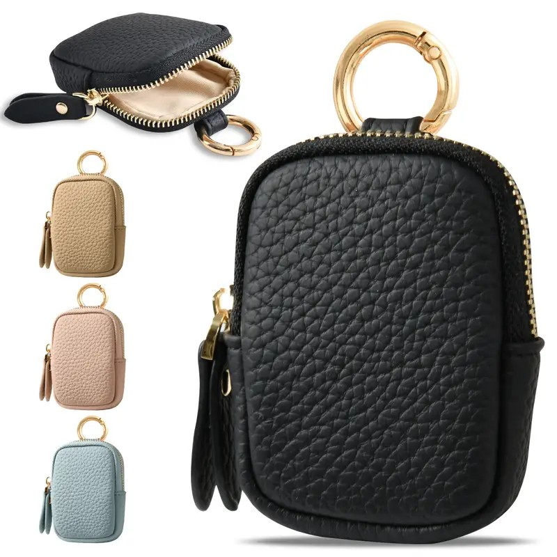  Leather Coin Purse, Small Change Purse Keychain Wallet for Women, Mini Coin Pouch with Zipper