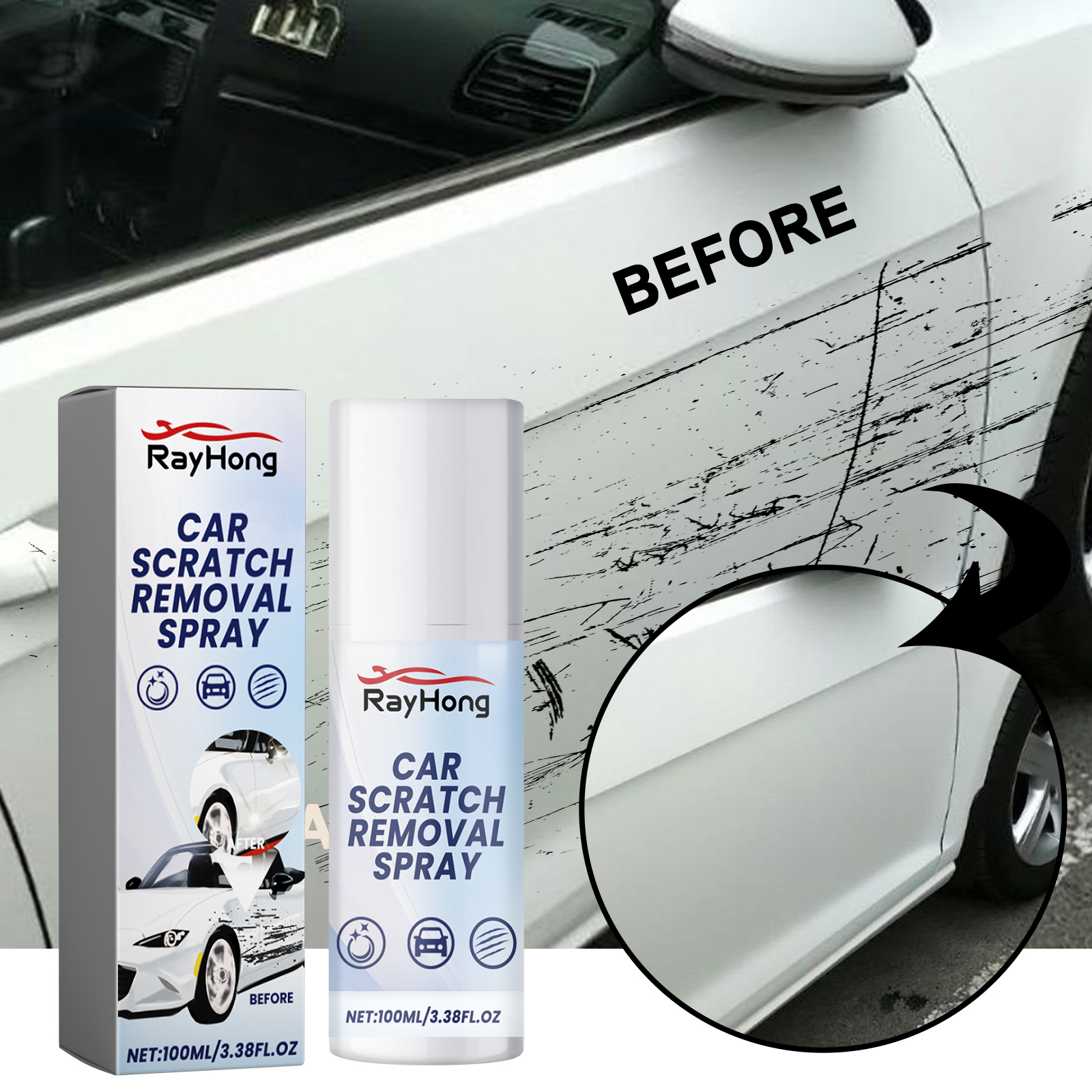 Rayhong Car Scratch Removal Spray, Body Paint Scratch Repair Care Cleaning And Polishing Spray