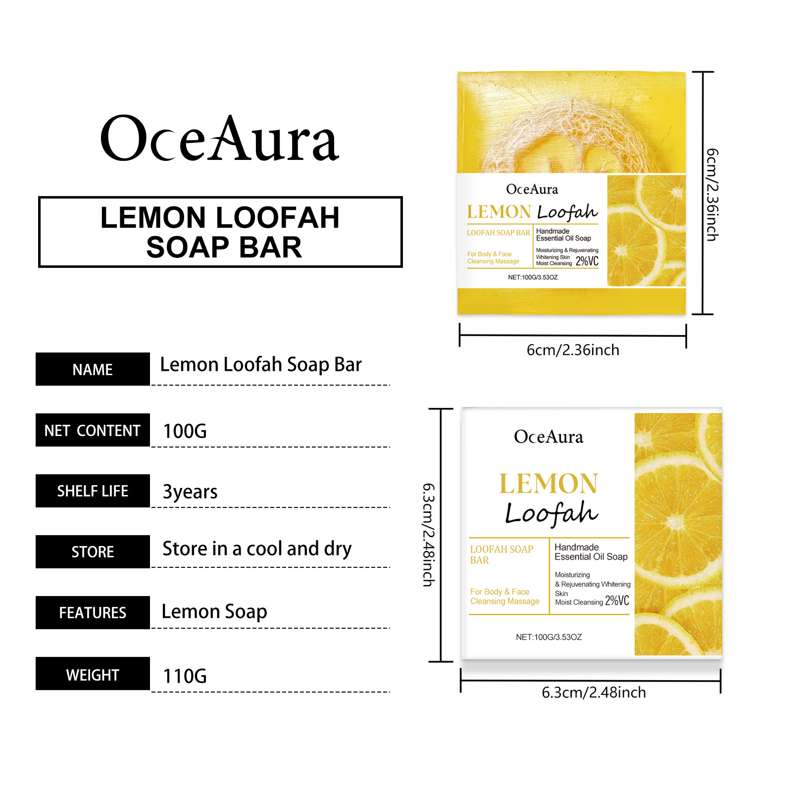OceAura Lemon Luffa Bath Soap Lemon Soap Body Mild Cleansing Oil Control Refreshing Cleansing Bath Soap