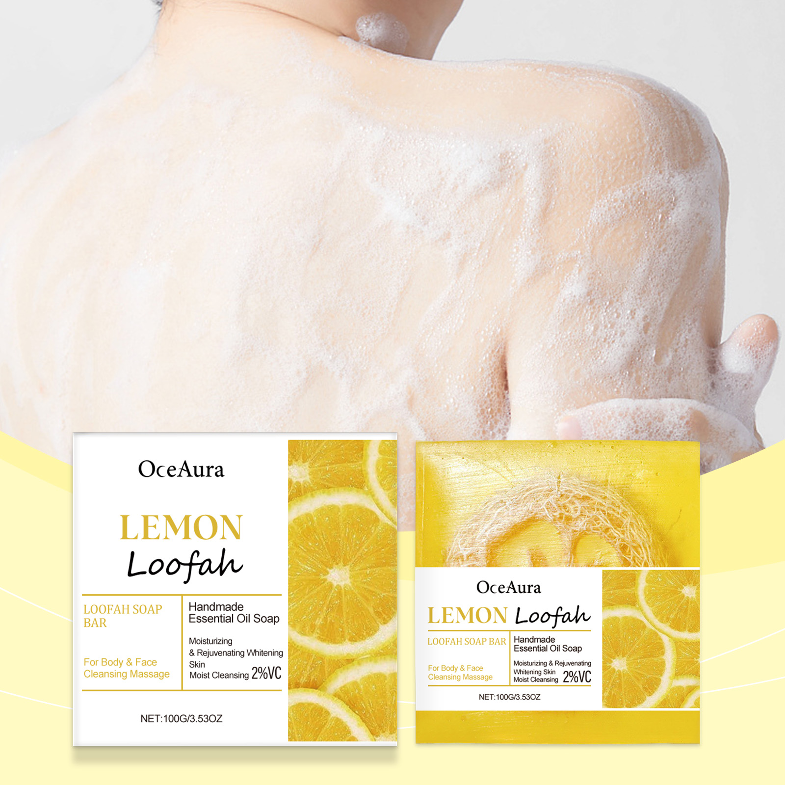 OceAura Lemon Luffa Bath Soap Lemon Soap Body Mild Cleansing Oil Control Refreshing Cleansing Bath Soap