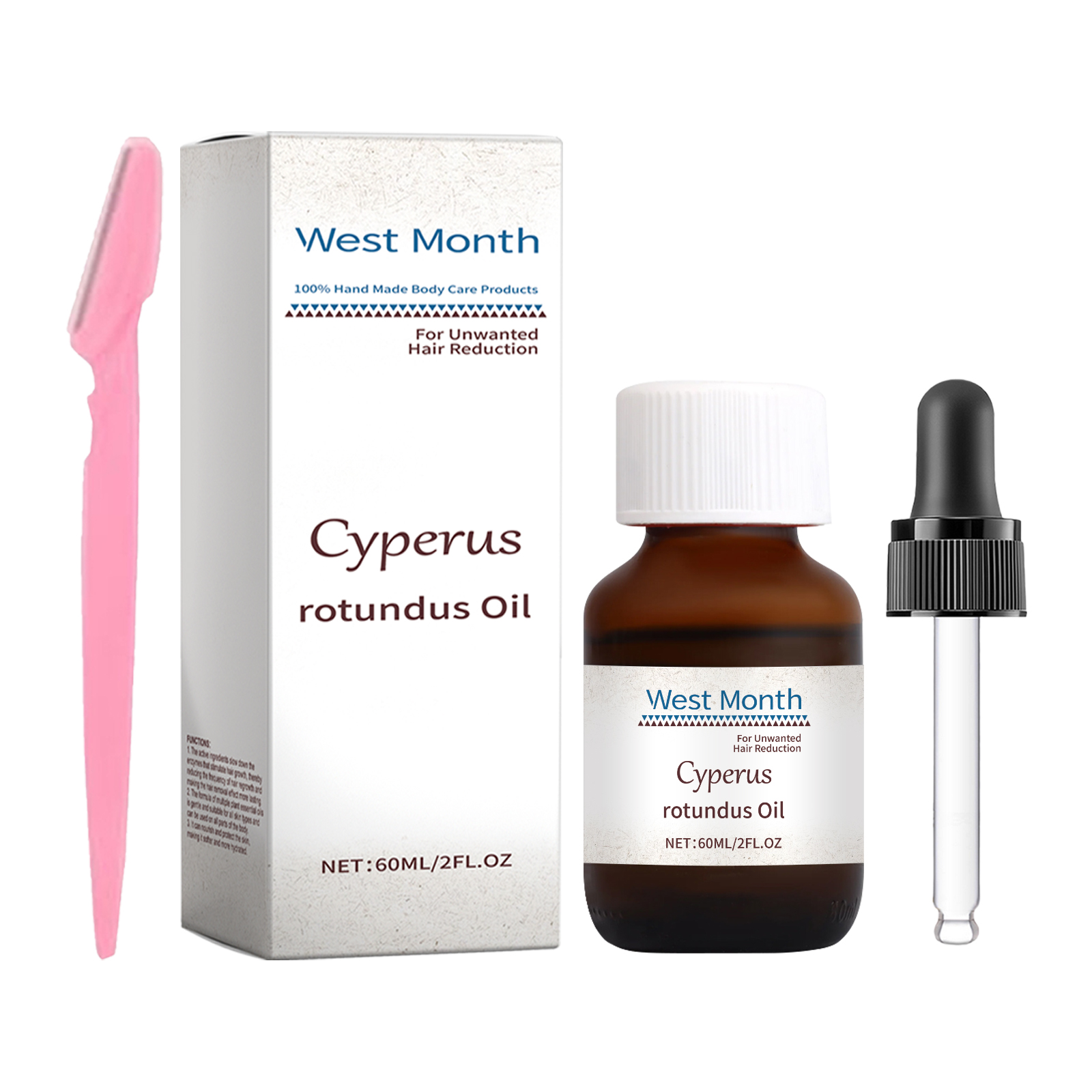 West&amp;Month Cyperi Rhizoma Hair Removal Care Oil (With Scraper) Cyperi Rhizoma Plant Essential Oil Body Moisturizing And Nourishing Hair Removal Care Oil