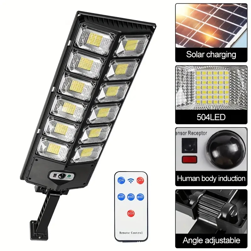 250W Solar Lights Outdoor Waterproof - 504 LEDs Solar Security Flood Lights Motion Sensor 3 Modes with Remote Control for Yard, Street, Parking Lot