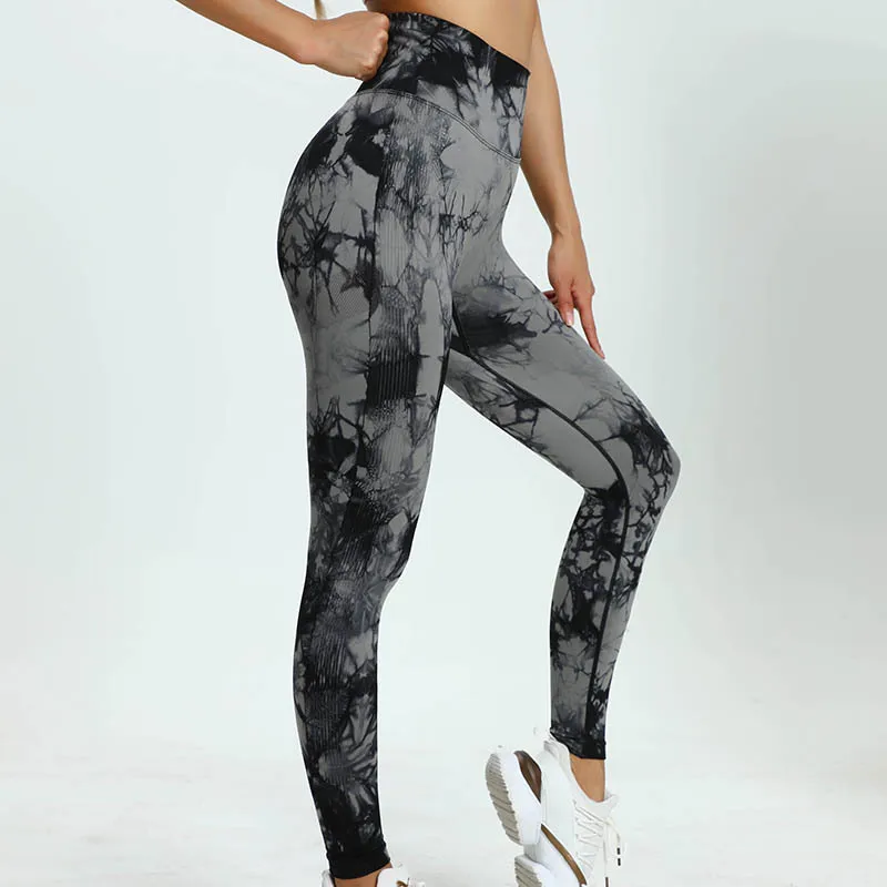 Women's High Waist Yoga Fitness Tights New Arrival Tie-Dye Solid Pattern Sportswear for Autumn Winter Adult Sizes