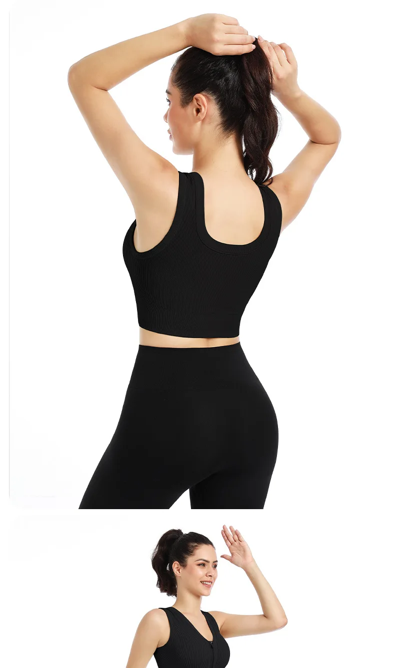 Built-in zipper women's high-waisted yoga top elastic fitness tight pants women's yoga top
