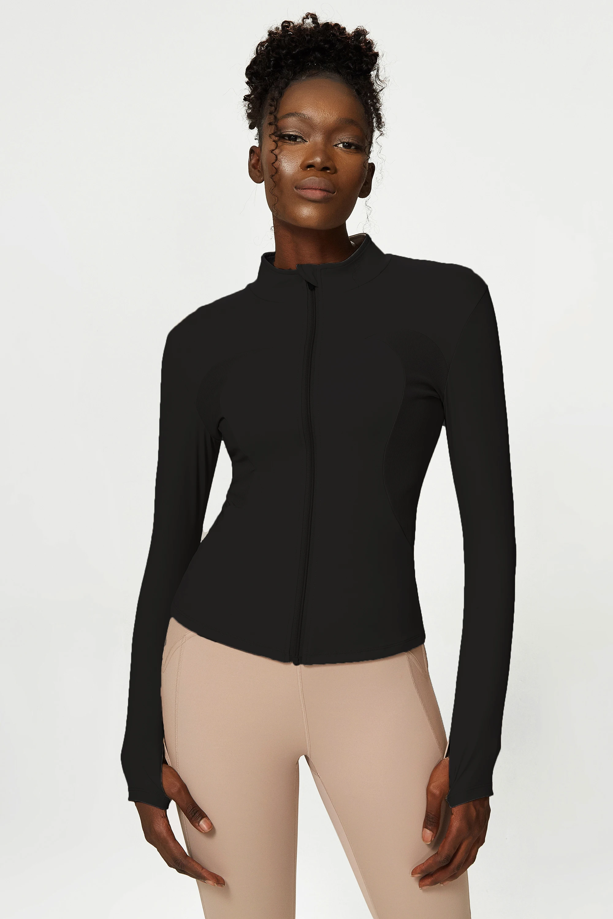 Women's Customizable Logo Long Sleeve Yoga Blazer Zipper Training Jacket Elastic Waist Geometric Fitness Trainer Jacket Gym