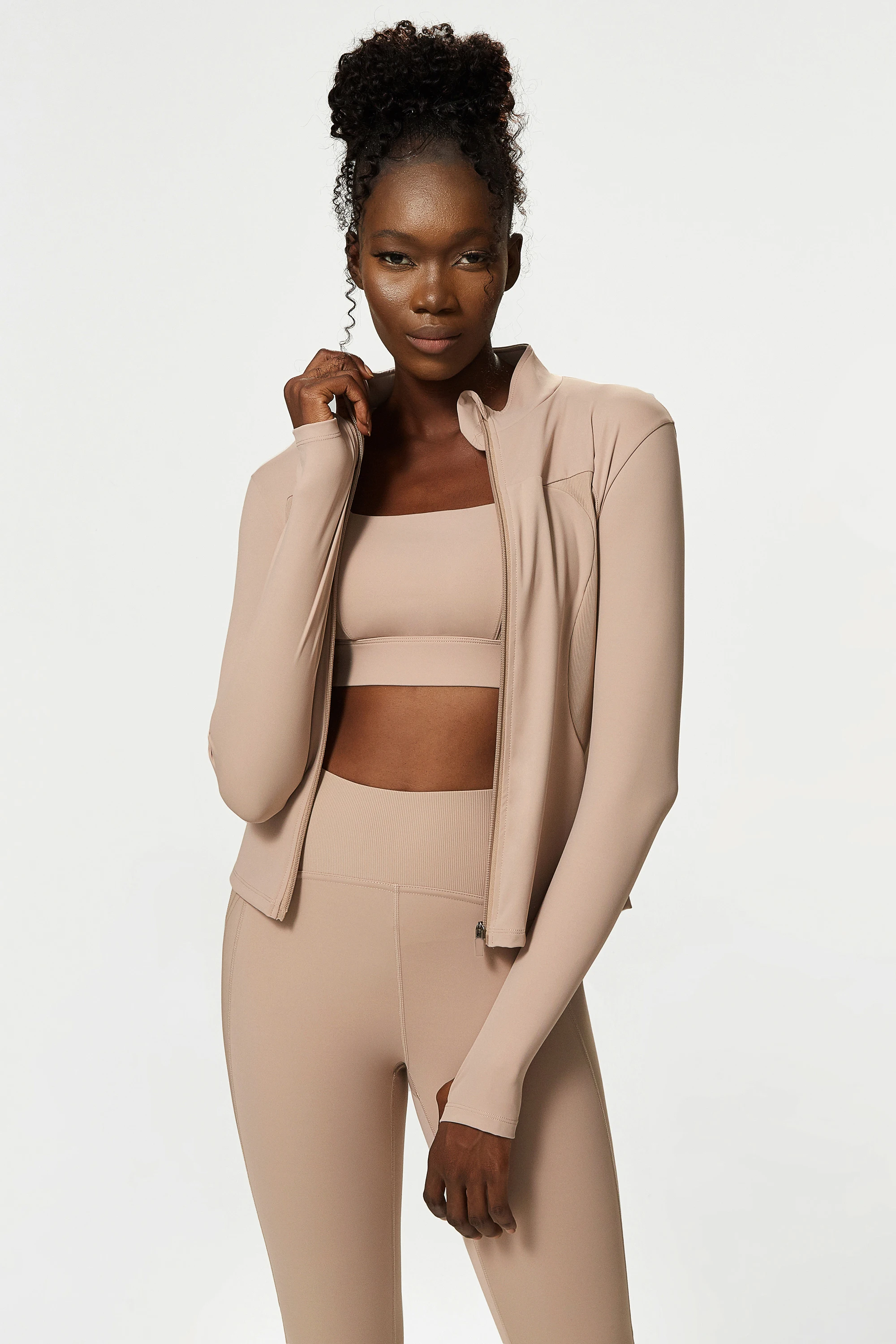 Women's Customizable Logo Long Sleeve Yoga Blazer Zipper Training Jacket Elastic Waist Geometric Fitness Trainer Jacket Gym