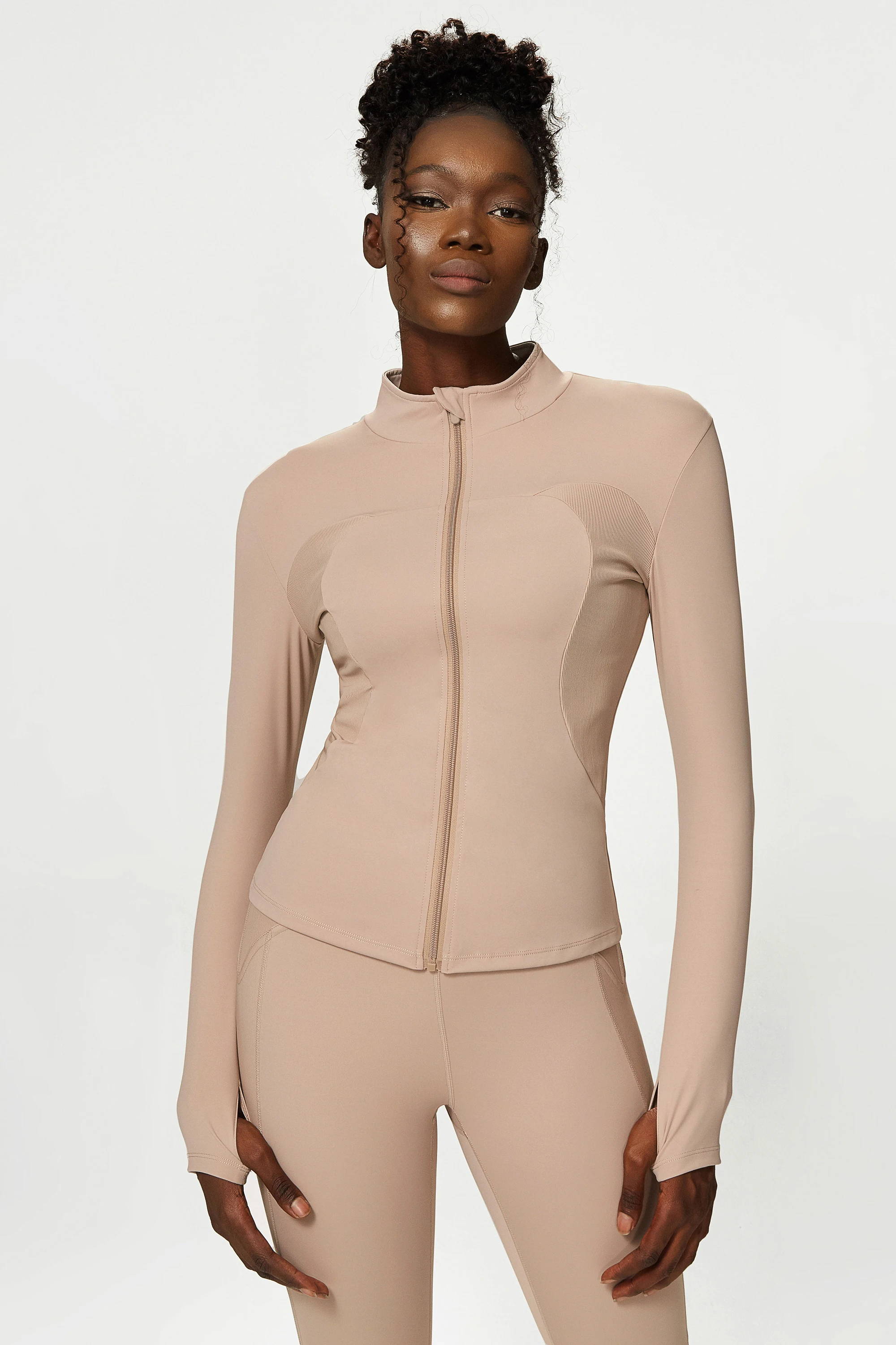 Women's Customizable Logo Long Sleeve Yoga Blazer Zipper Training Jacket Elastic Waist Geometric Fitness Trainer Jacket Gym