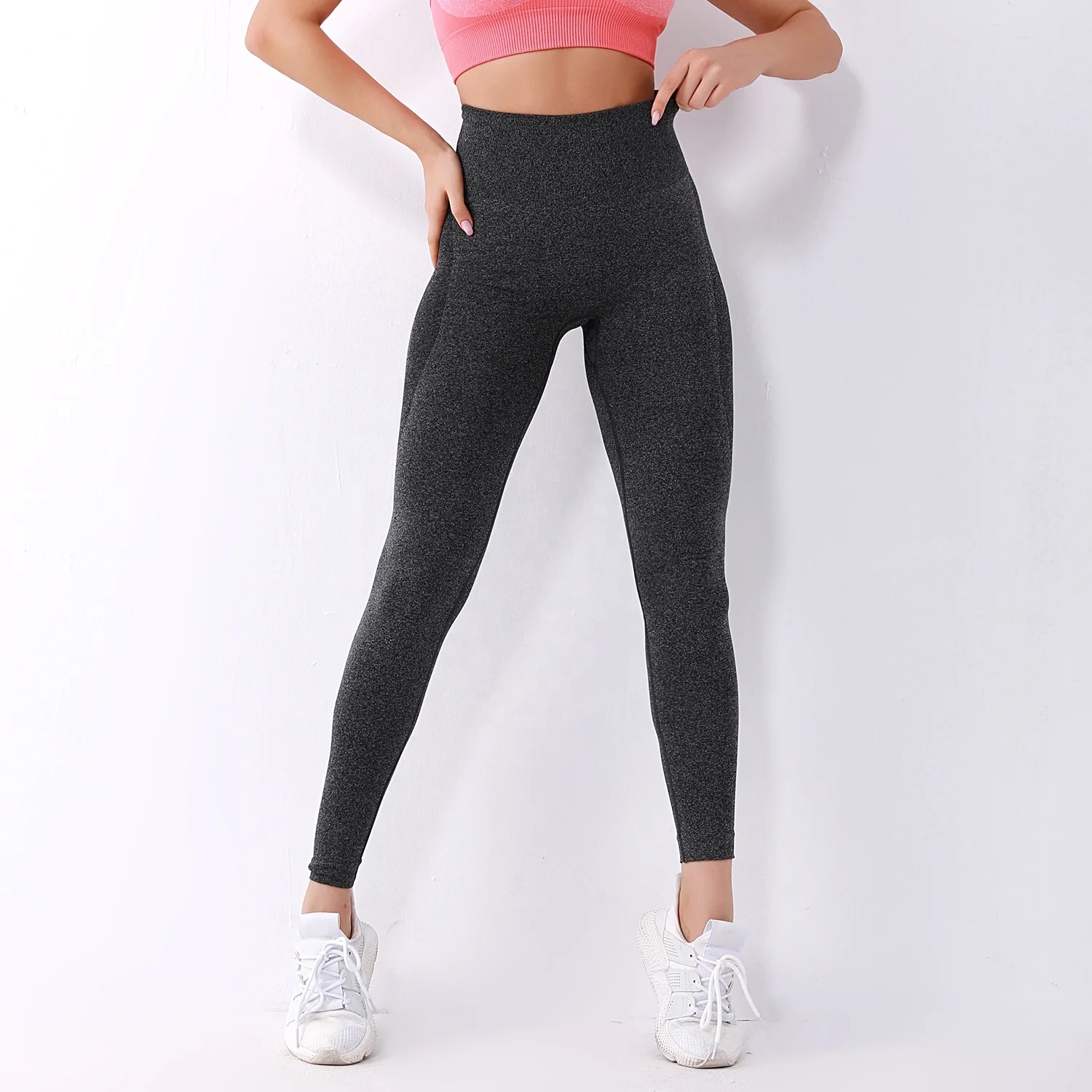 Custom print ladies leggings High Visibility Yoga Pants with Elastic Waist & Anti-Rolling Feature Solid Pattern Seamless Design