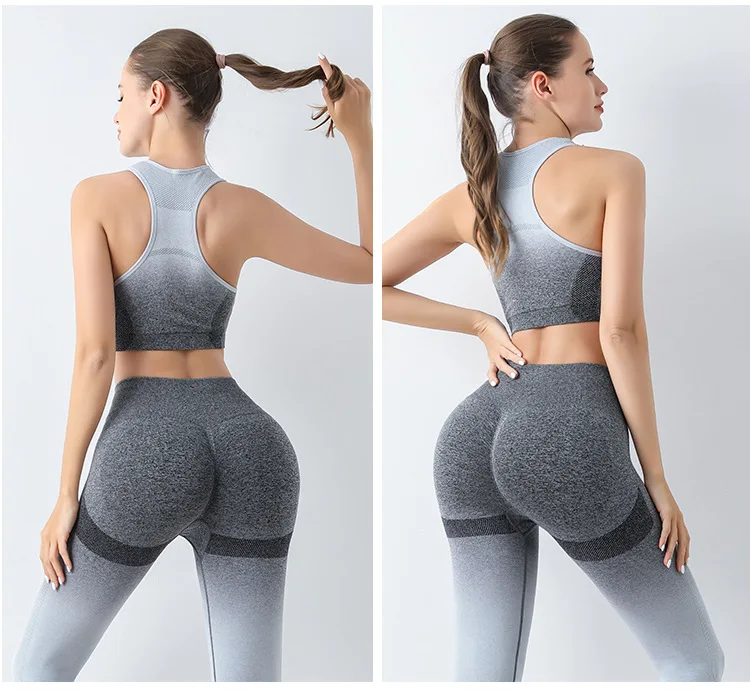 Women's Custom Logo Gradient Fitness Blazer Vest Long Sleeve Yoga Pants Suit Quick Dry Gym Wear Elastic Waist Breathable