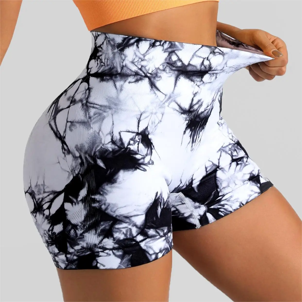 Women's High Waist Tie Dye Yoga Fitness Shorts Seamless Summer Spring Sports Suit for Gym Workout New Adult Size